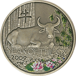 Niue - 2008, 1 Dolar - Chiński Rok Bawołu 2009 - Oksydowana