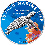 Tuvalu - 2010, 1 dolar - Życie morskie - Żółw - monety